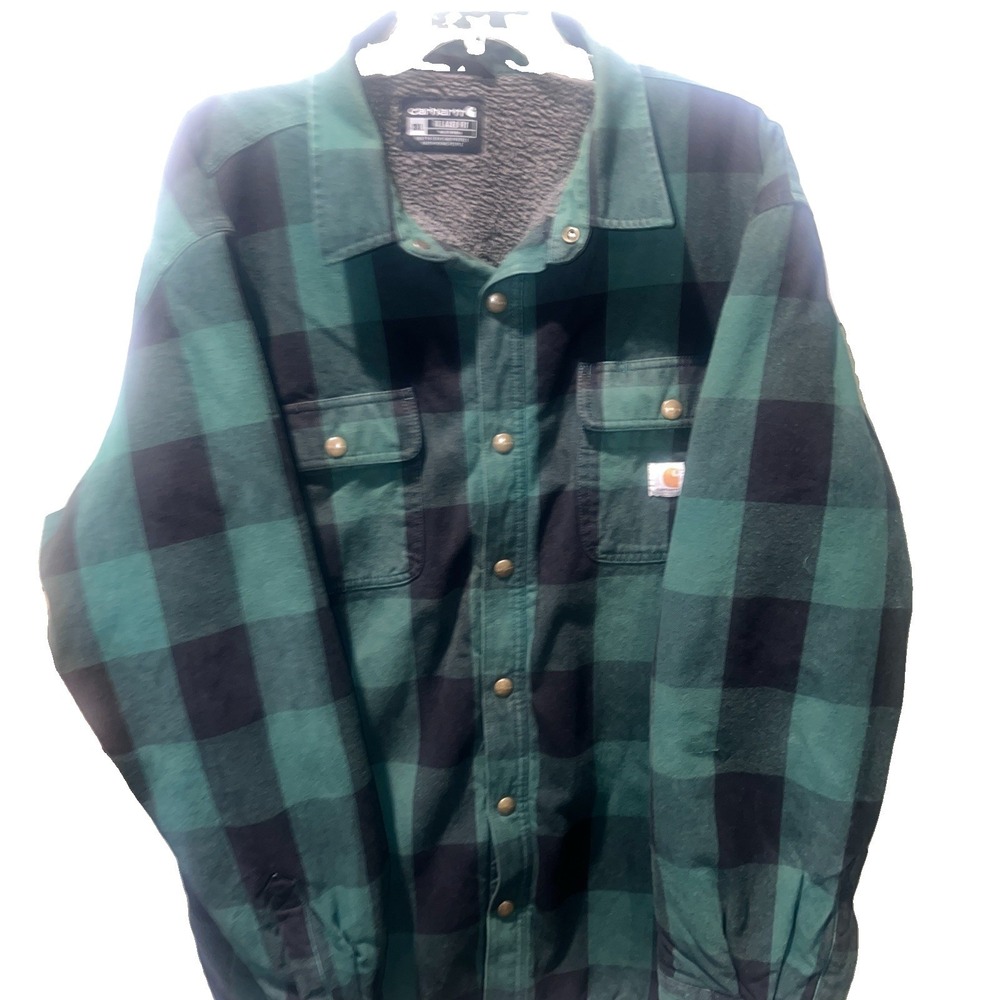 Carhartt Relaxed Fit Heavyweight Flannel Sherpa Lined Shirt Jacket 3XL Shacket